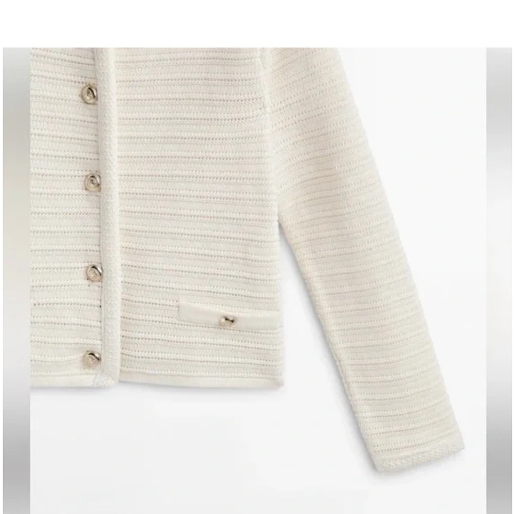 Massimo Dutti Textured knit cardigan with gold buttons CREAM S 5659/513 - Picture 5 of 11